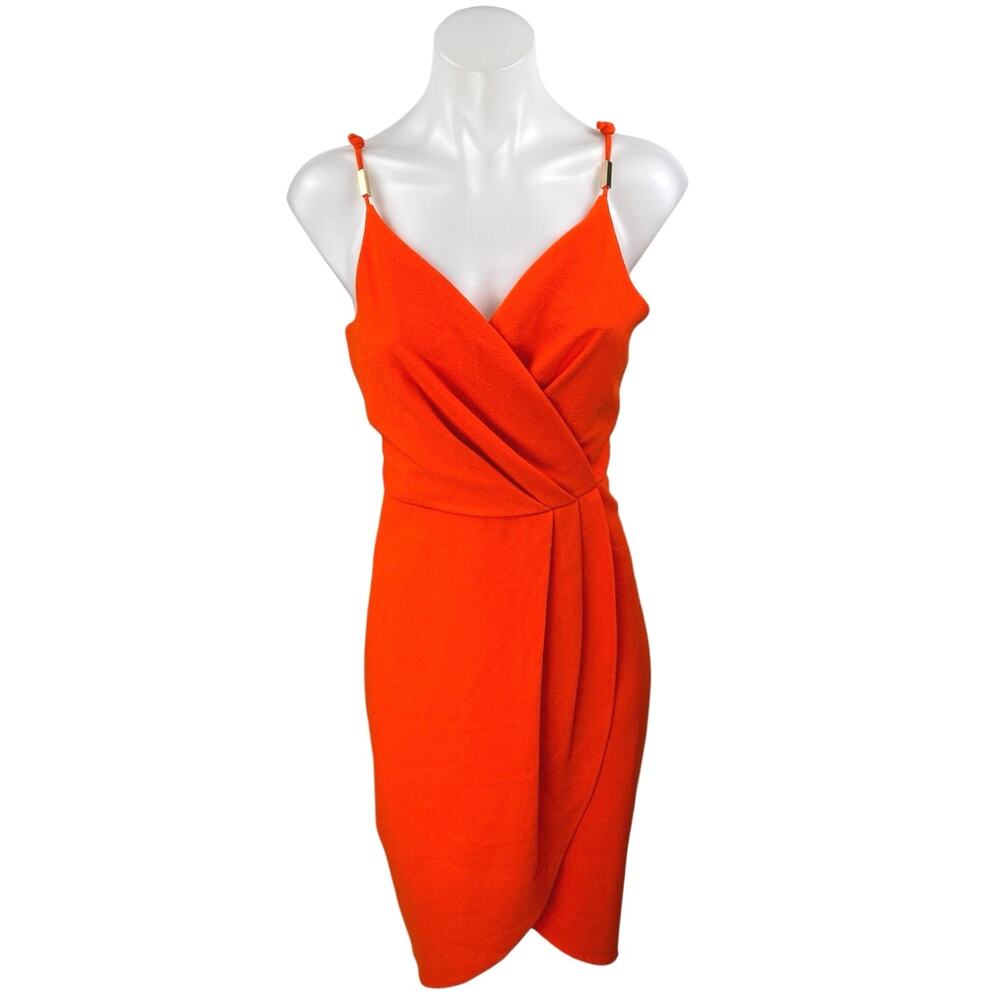 Aqua Orange Sleeveless Pleated Split Faux Wrap Cami Mini Sheath Dress Size M